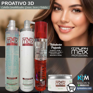 Combo Shampoo 1000ml. + Conditioner 1000ml. + Máscara 285gr. + Bifásico 300ml. PROATIVO 3D Italian Max CodItaliM3d
