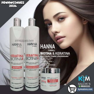 Kit Biotina & Keratina Shampoo 400ml. + Conditioner 400ml. + Máscara 400gr. Hanna Caball CodHannbio