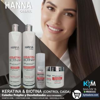 COMBO BIOTINA & KERATINA SHAMPOO 400ml. + CONDITIONER 400ml. + MÁSCARA 400gr. + LOCIÓN 50ml. Hanna Caball CodHannbio