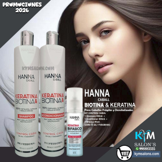 Kit Biotina & Keratina Shampoo 400ml. + Conditioner 400ml. + Bifásico 95ml. Hanna Caball CodHannbio