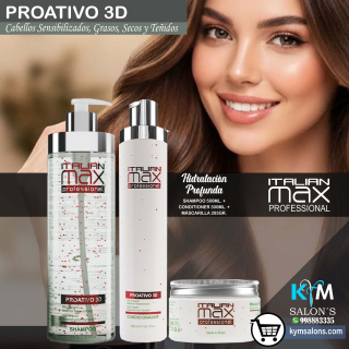 Kit Shampoo 500ml. + Conditioner 300ml. + Máscara 285gr. PROATIVO 3D Italian Max CodItaliM3d