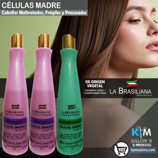 KIT: 2 SHAMPOO 335ML. + 1 CONDITIONER 335ML. CÉLULAS MADRE LA BRASILIANA PREMIUM CodCelPre