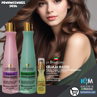 KIT: SHAMPOO 335ML. + CONDITIONER 335ML. + ACEITE 50ML. CÉLULAS MADRE LA BRASILIANA PREMIUM CodCelPre