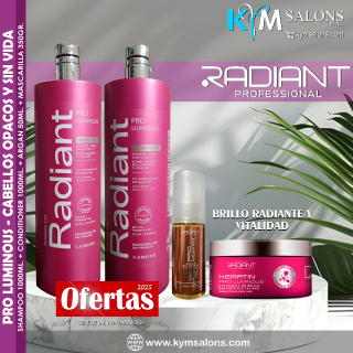 Radiant Keratin Pro Luminous Shampoo 1000ml. + Conditioner 1000ml. + Máscara 350gr. + Aceite de Argán 50ml. CodRadProke