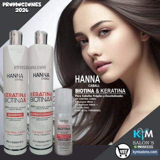 Kit Biotina & Keratina Shampoo 400ml. + Conditioner 400ml. + Loción 50ml. Hanna Caball CodHannbio