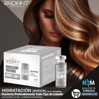 Radiant Shock Ampolla de Hidratación Profunda Caja x 12 Unidades - Ideal para Cabellos Secos o Dañados - Codampo