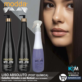 KIT SHAMPOO 1000ml. + CONDITIONER 1000ml. + BIFÁSICO 300ml. Modda Liso Absoluto CodLisAbs