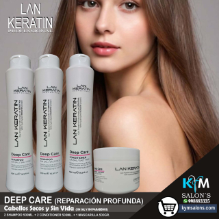 KIT 2 SHAMPOO 500ml. + 2 CONDITIONER 500ml. + 1 MÁSCARA 500gr. + LAN KERATIN Deep Care CodLanKerD
