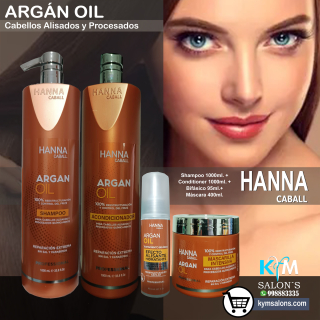 Combo Shampoo 1000ml. + Conditioner 1000ml. + Máscara 400gr. + Bifásico 95ml. Argan Oil Hanna Caball CodHannarg