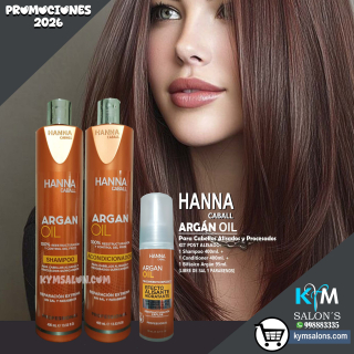 Kit Argán Oil Shampoo 400ml. + Conditioner 400ml. + Bifásico 95ml. Hanna Caball CodHannarg