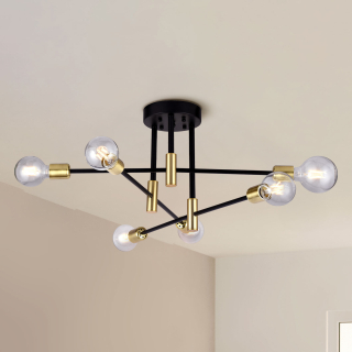 Colgante Tempo Máx.40W E27 6 Luces 63cm Negro/Dorado - No incluye bombillo