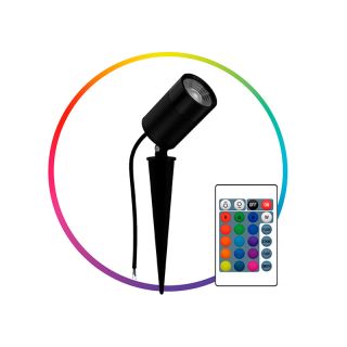 Estaca Cob Solar 10W  Hermético IP65 Negro Control Remoto - Luz cálida-RGB