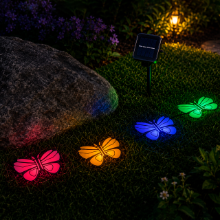 Estaca Mariposa Solar 4 Luces ON/OFF Batería 1.2V - Luz RGB