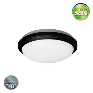 Plafón LED 20W  Hermético IP65 22cm Negro -3 Tonos: Luz cálida-día-fría