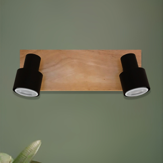 Aplique Tini Máx.50W GU10 IP20  2 Luces base Madera  - No incluye bombillo