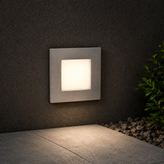 Luz Guia Cuadrada LED 2W  Hermético IP65  Empotrar Aluminio Silver - Luz cálida