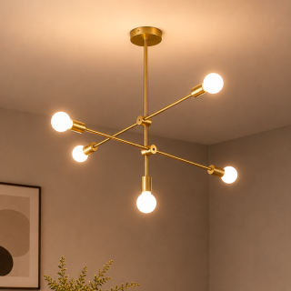 Colgante Lisa Máx.40W E27 5 Luces 70cm  Dorada   - No incluye bombillo