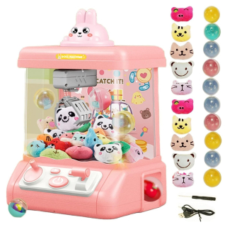 ATRAPA JUGUETES ELECTRICO CON LUZ Y SONIDO CON PELUCHITOS ROSA