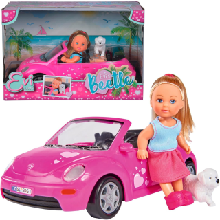Muñeca Evi Love Con Auto Convertible Rosa Y Mascota