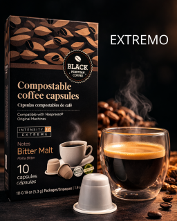 Cápsulas Compostable (bio), tostado extremo. Compatible con Nespresso®.