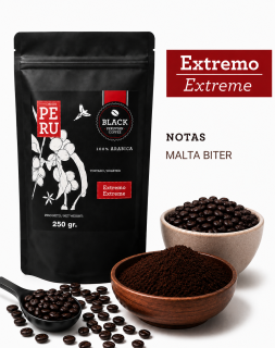 Bolsa de 250 gr. de café tostado extremo.