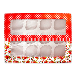 Caja Cupcake x12 Rosas y Puntos