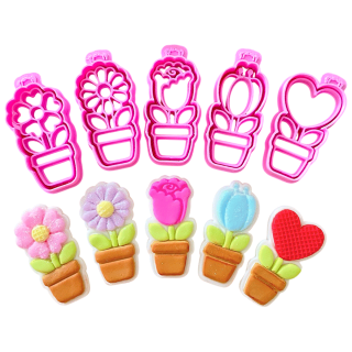 Set 5 Mini Cortador y Stamp Flores Con Maceta