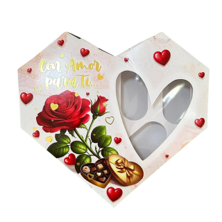 Caja Corazón Chocotejas x6 Blanco Rosas