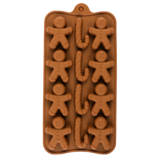 Molde Silicona Mix Muñeco y Bastón Navidad x12 Cav