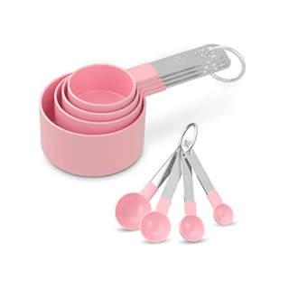 Set de 8 Tazas y Cucharas Medidoras Mango de Acero