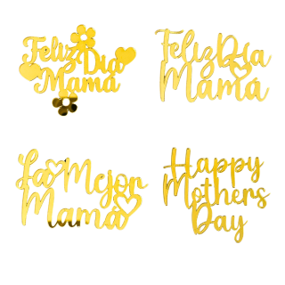Mini Topper Acrilico Dorado Diseños Varios Mamá