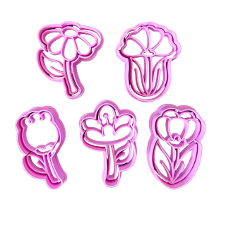 Set de 5 Cortador y Stamp Cupcake Flores con Tallo Varias