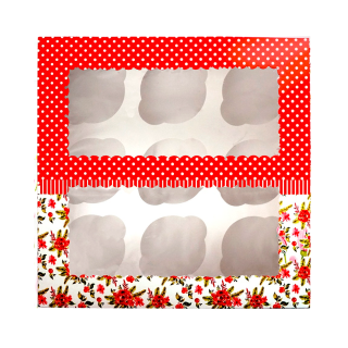 Caja Cupcake x9 Rosas y Puntos