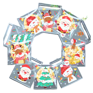 Set de 10 Bolsas Transparentes Autoadhesivas Navidad