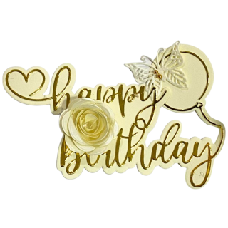 Letra Happy Birthday Mariposa y Flor 3D