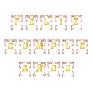 Banderín Feliz Cumpleaños Flores