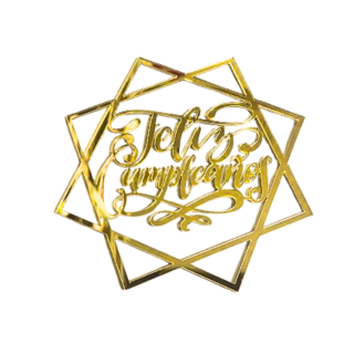 Topper Acrilico Feliz Cumpleaños Dorado Rombos