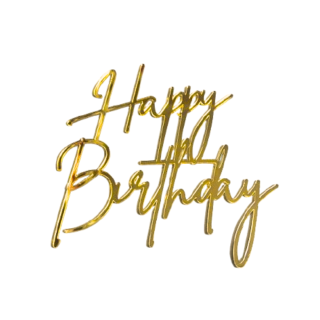 Topper Acrilico Happy Birthday Dorado Letra Delgada
