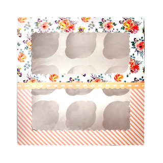 Caja Cupcake x9 Rosas y Rayas