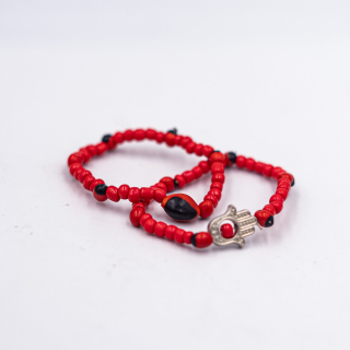 Pulsera Huayruro bebe (Mostacilla roja y mano de fatima)