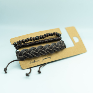 Juego de 3 Pulseras de Cuero (Marrón, Negro, Crema)