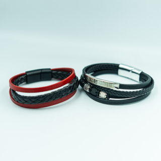 Pulsera Trenzada triple diseño con broche (Cuero negro cruz, Cuero marrón Flor, Cuero Linias)