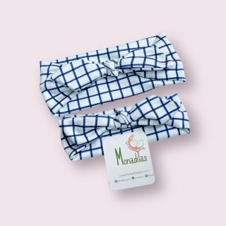 Vincha mamá e hija cuadros azules