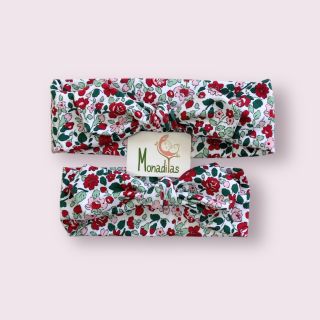 Vincha mamá e hija florcitas rojas