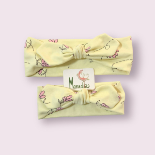 Vincha mamá e hija amarillo pastel