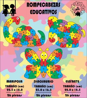 Rompecabezas Educativo Dinosaurio-Elefante-Mariposa