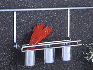 PORTA CUCHARONES TRIPLE DE ACERO INOXIDABLE CON TUBO DE ACERO INOXIDABLE