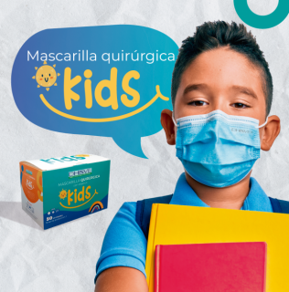 Mascarilla quirúrgica celeste KIDS - caja de 50 unidades