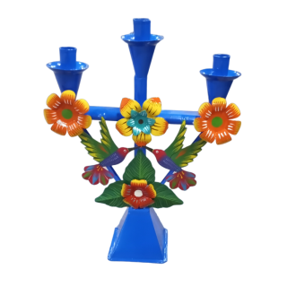 Candelabro azul colibríes