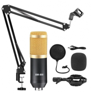 MICROFONO CONDENSADOR MB-800TZ CON BRAZO SOPORTE REDUCCION DE RUIDO, PARA GRABAR VOZ E INSTRUMENTOS PARA VIDEO CONFERENC
